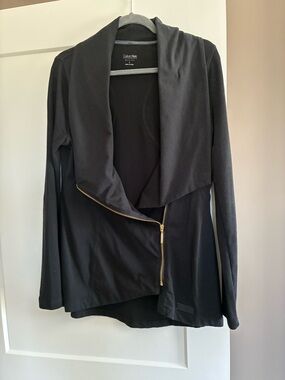 Calvin Klein Black Asymmetrical Zip Draped Blazer